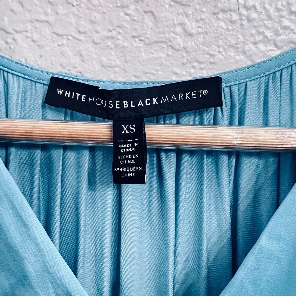 WHITE HOUSE BLACK MARKET TEAL BLUE SLEEVELESS PLEATED V NECK MIDI DRESS Size XS - Picture 8 of 11